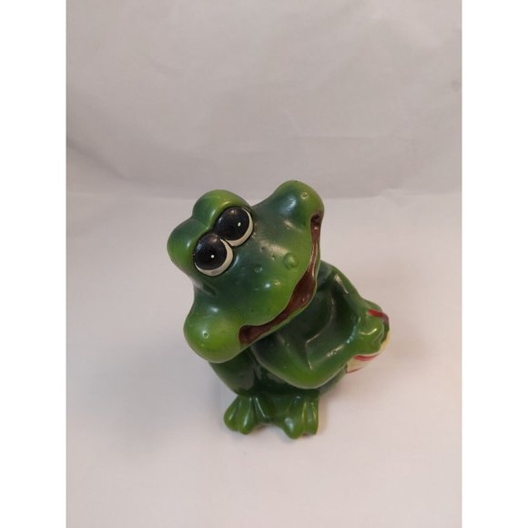 Vintage Terracotta Pottery Green Frog, dreaming Big Eyes Look Up Figure  7" - Picture 8 of 10